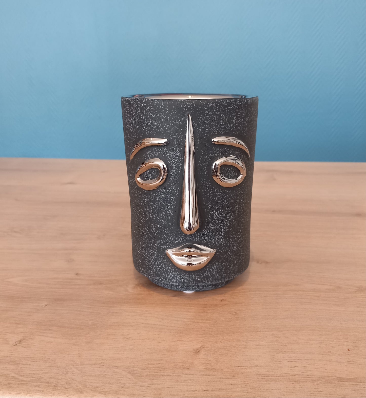 Vase Visage anthracite/argent