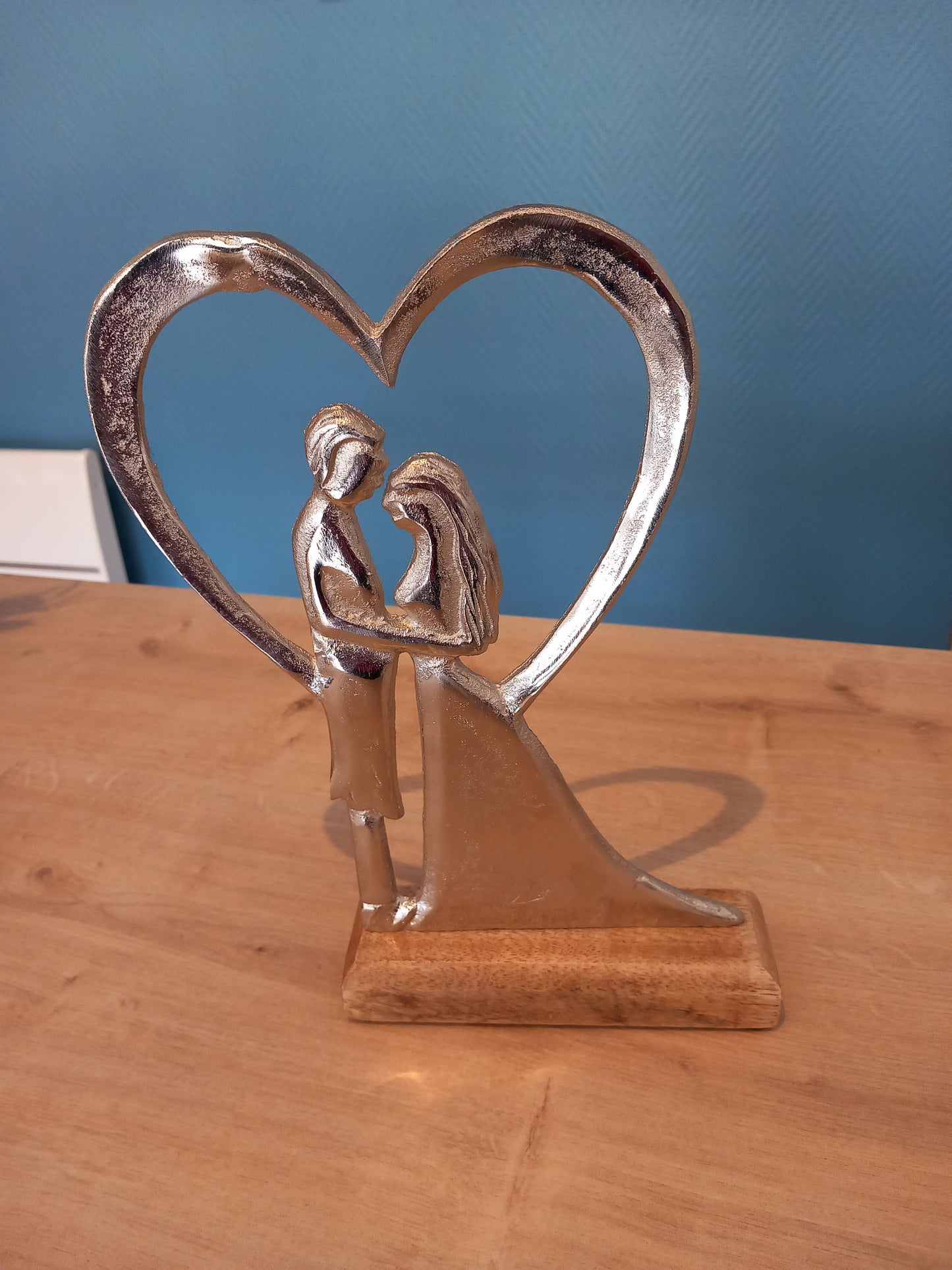 Couple de mariés coeur bois/métal