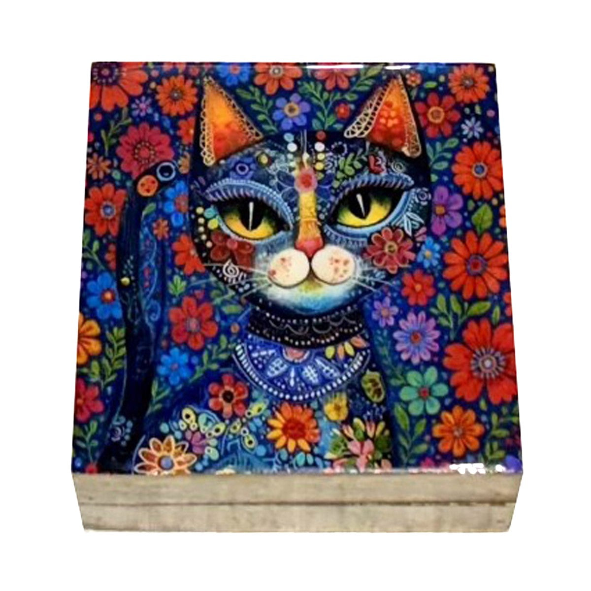 Boîte Chat décor floral
