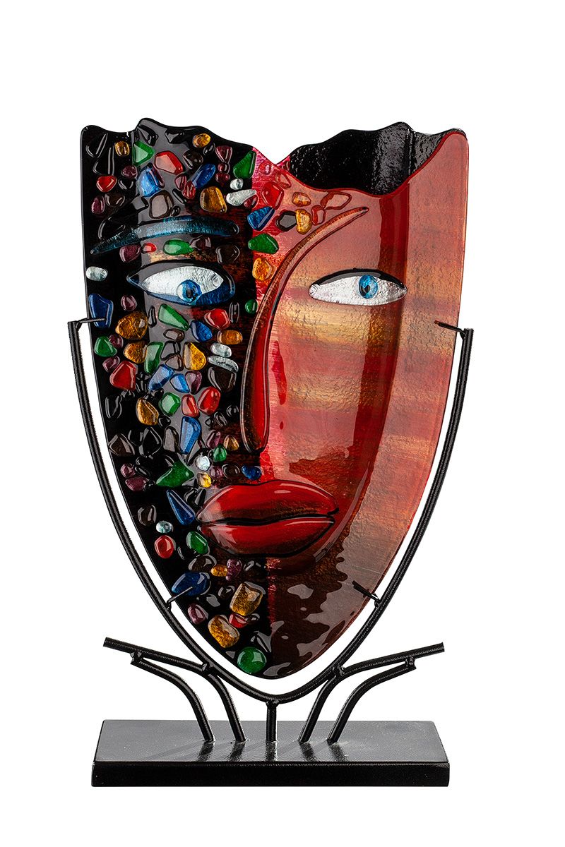 Vase Visage en verre noir/rouge