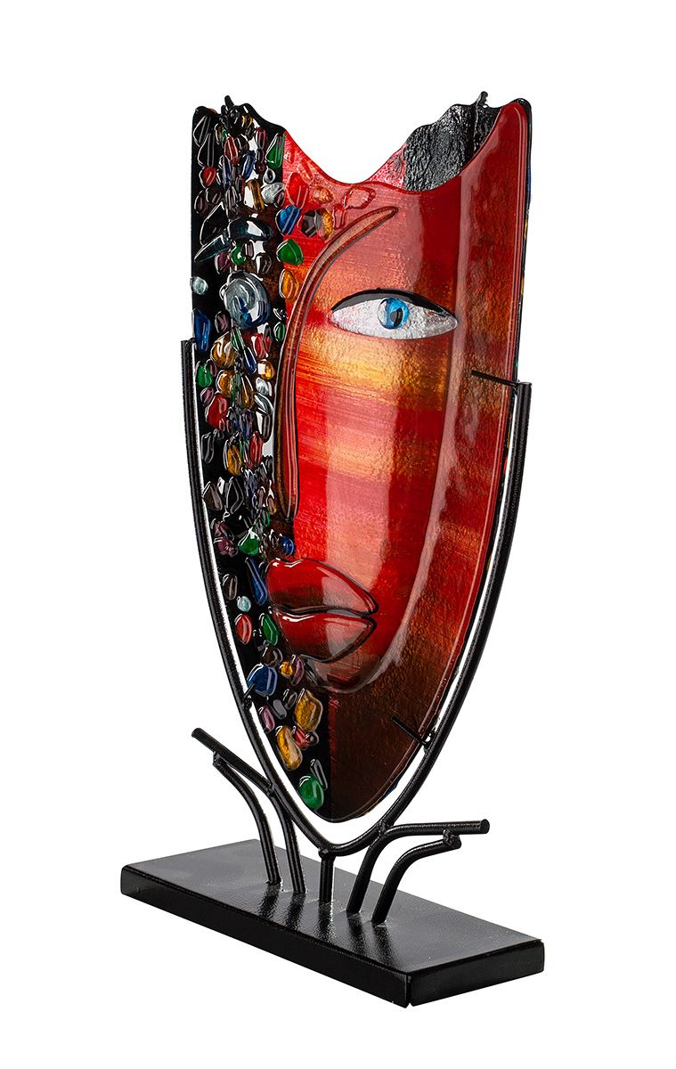 Vase Visage en verre noir/rouge
