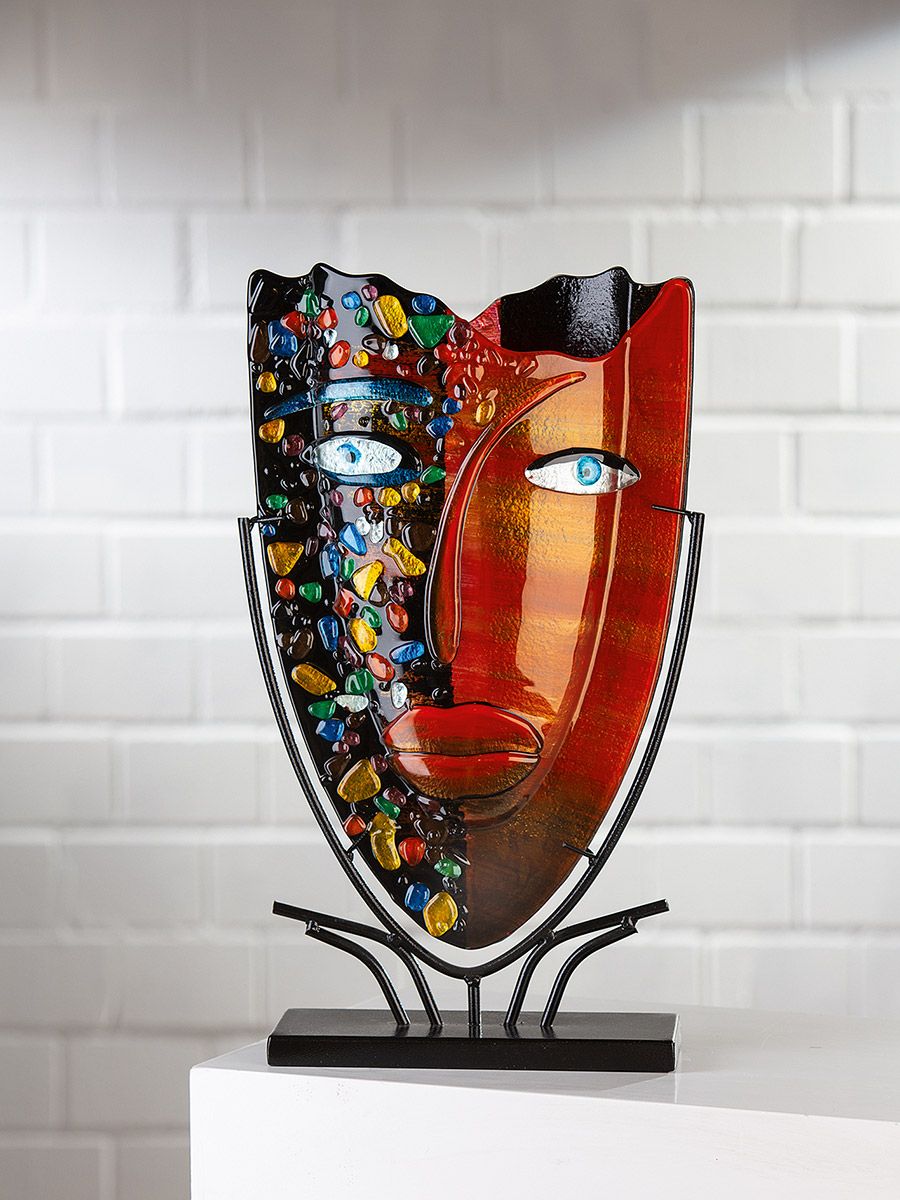Vase Visage en verre noir/rouge