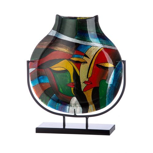 Vase Visage en verre multicolore