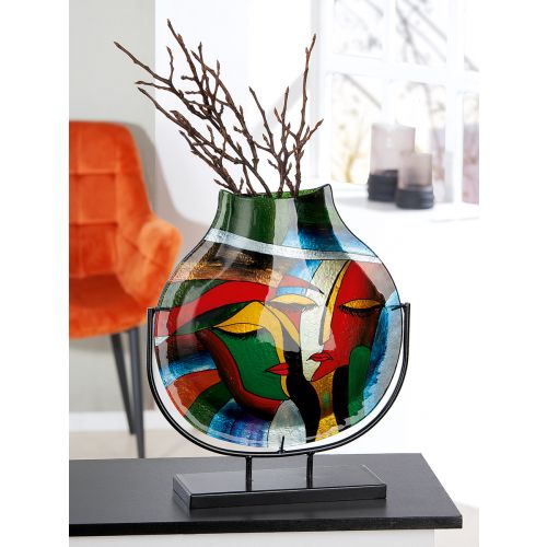 Vase Visage en verre multicolore