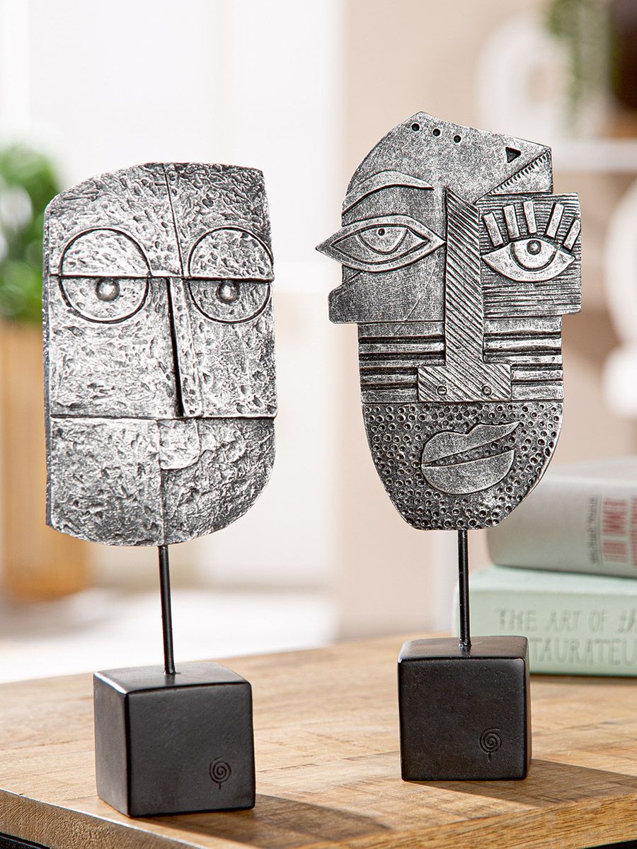 Sculpture visage argent