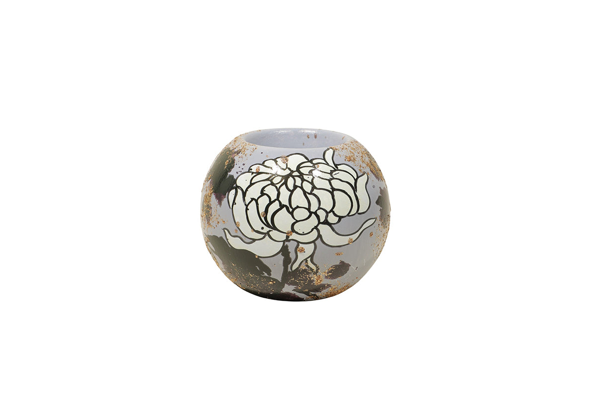 Bougeoir rond pivoines