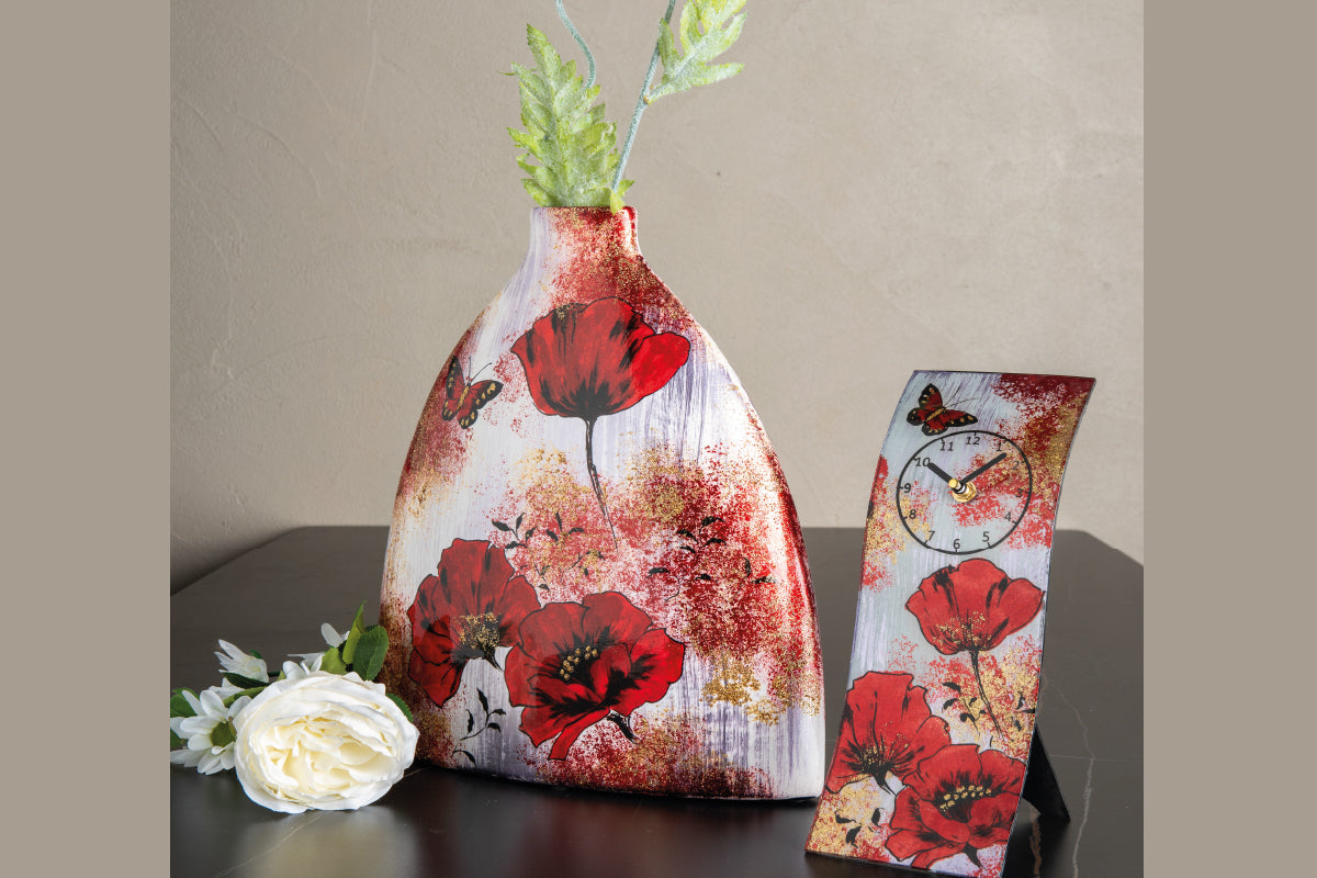 Vase Papillon et Coquelicot