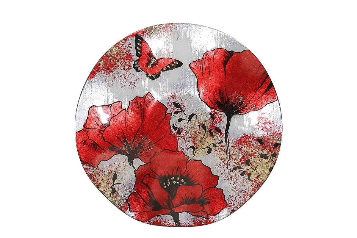 Plat Rond Papillon et Coquelicot