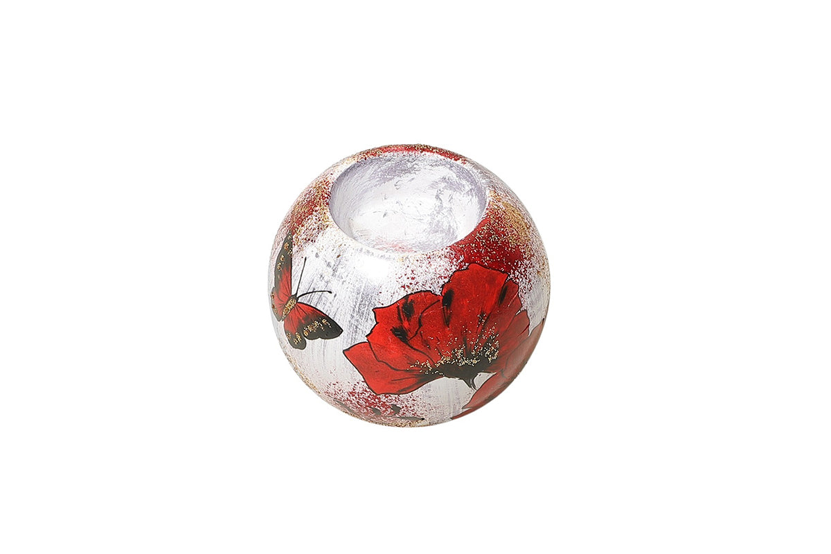 Bougeoir Rond Papillon et Coquelicot