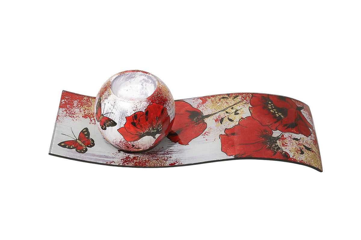 Bougeoir sur plat Papillon et Coquelicot
