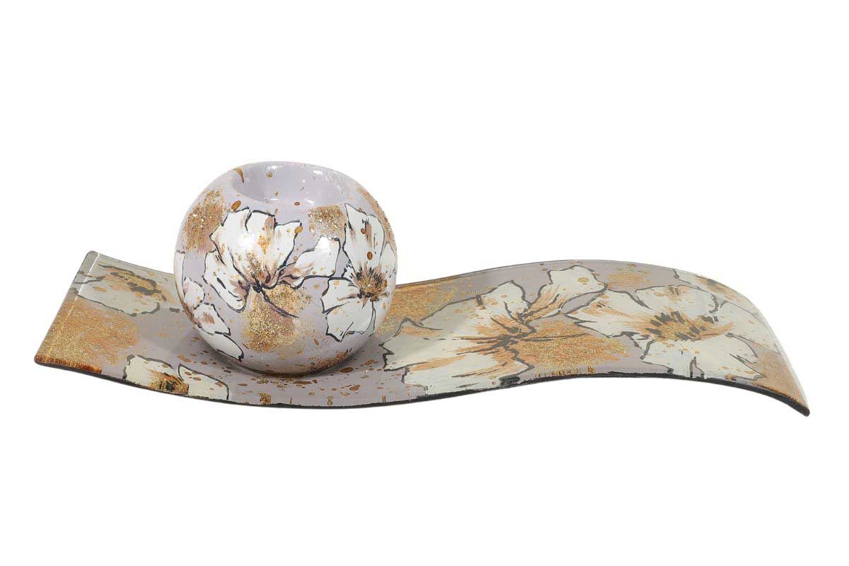 Bougeoir sur plat Fleurs Dorées