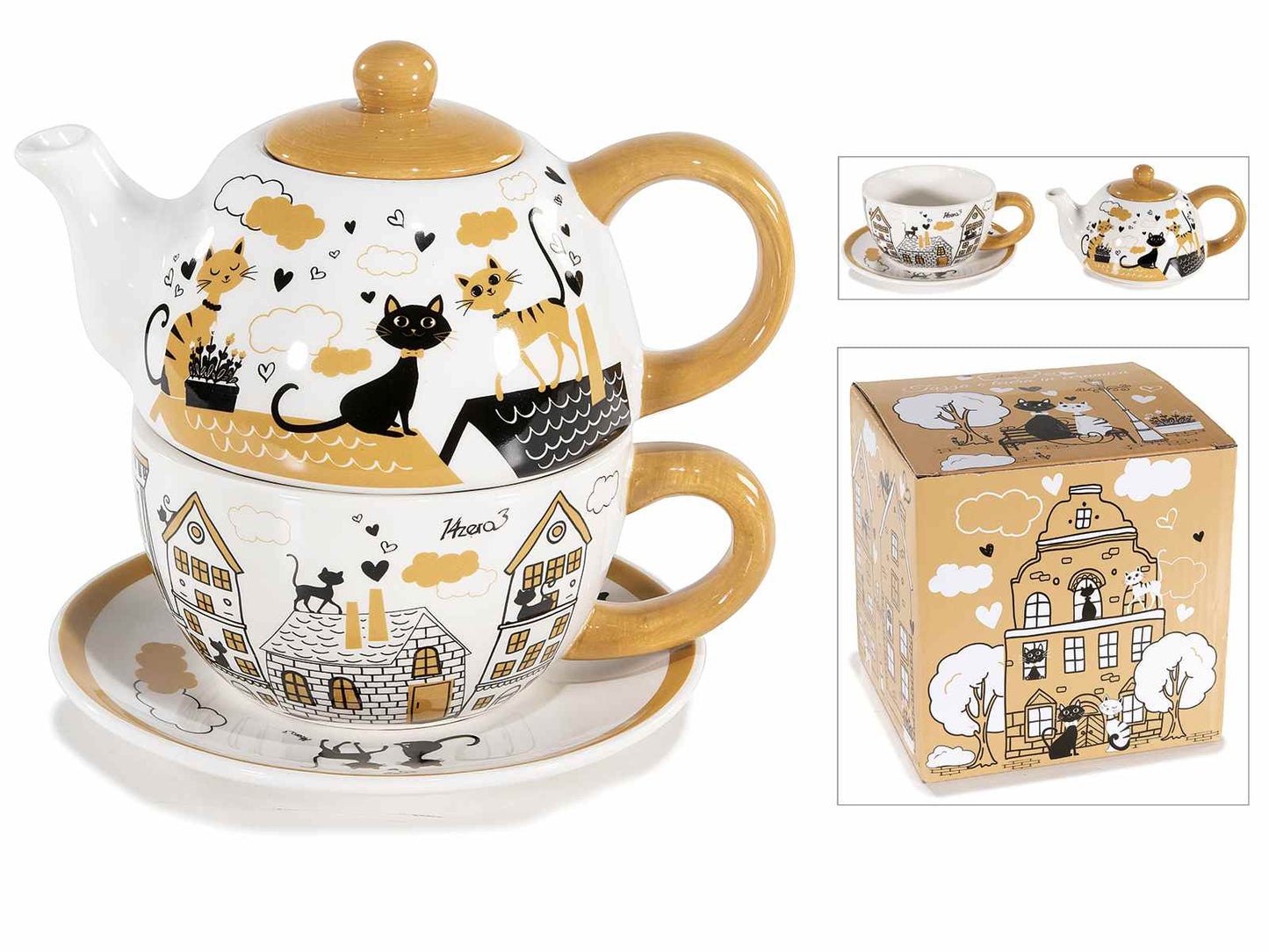 Ensemble tasse et théière chat
