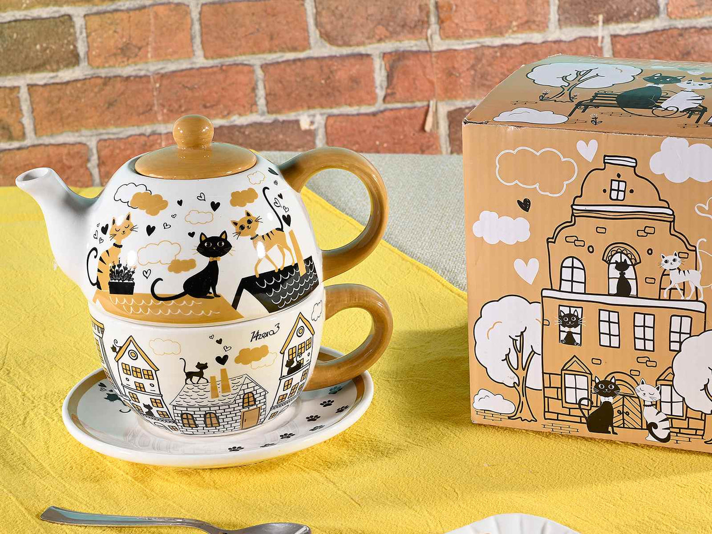Ensemble tasse et théière chat