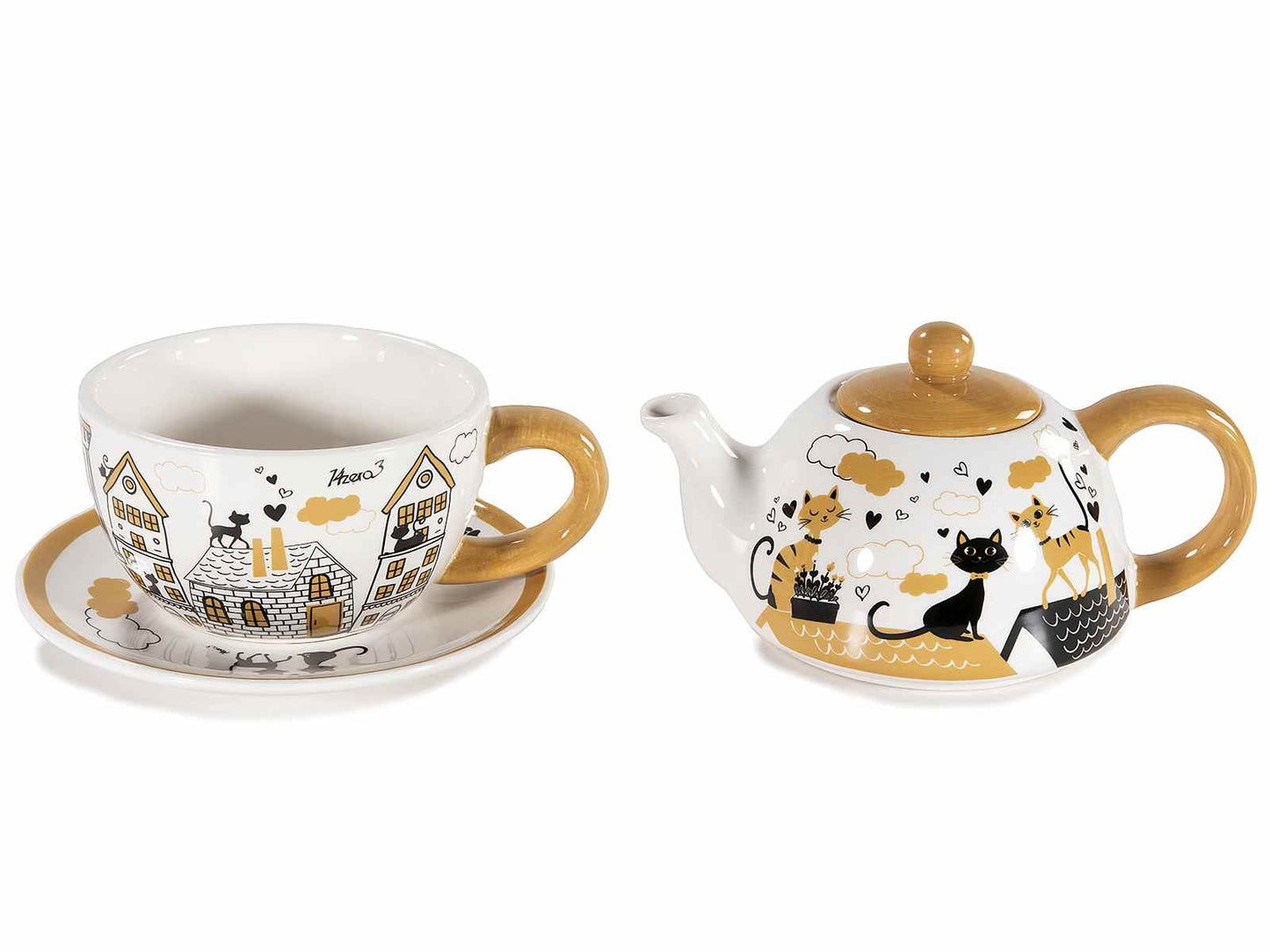 Ensemble tasse et théière chat