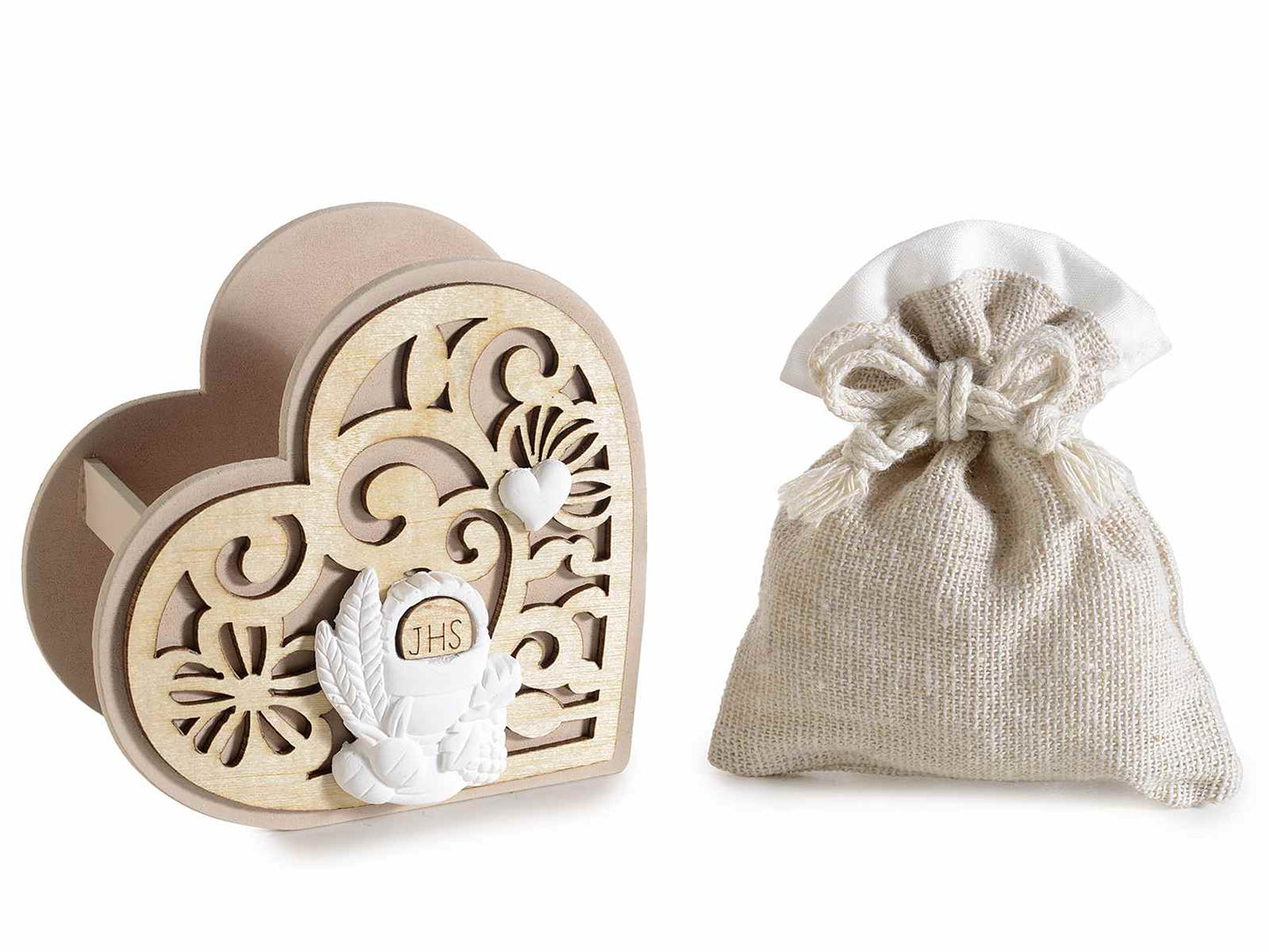 Coeur en bois avec pochon
