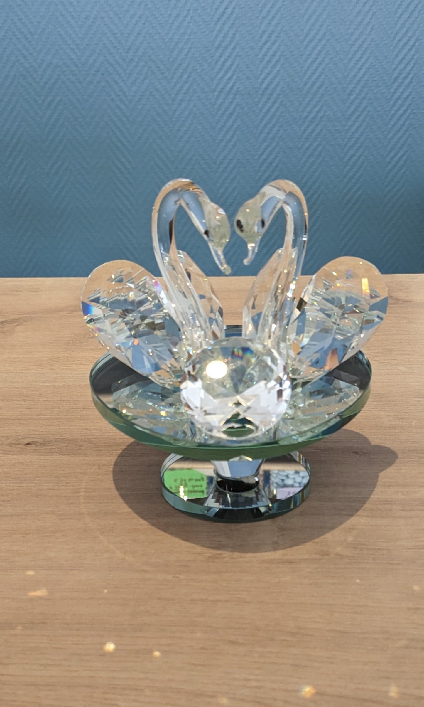 2 cygnes cristal sur miroir grand modèle