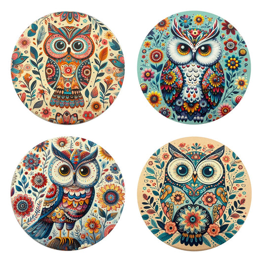 Sous-verre Hibou Coloré