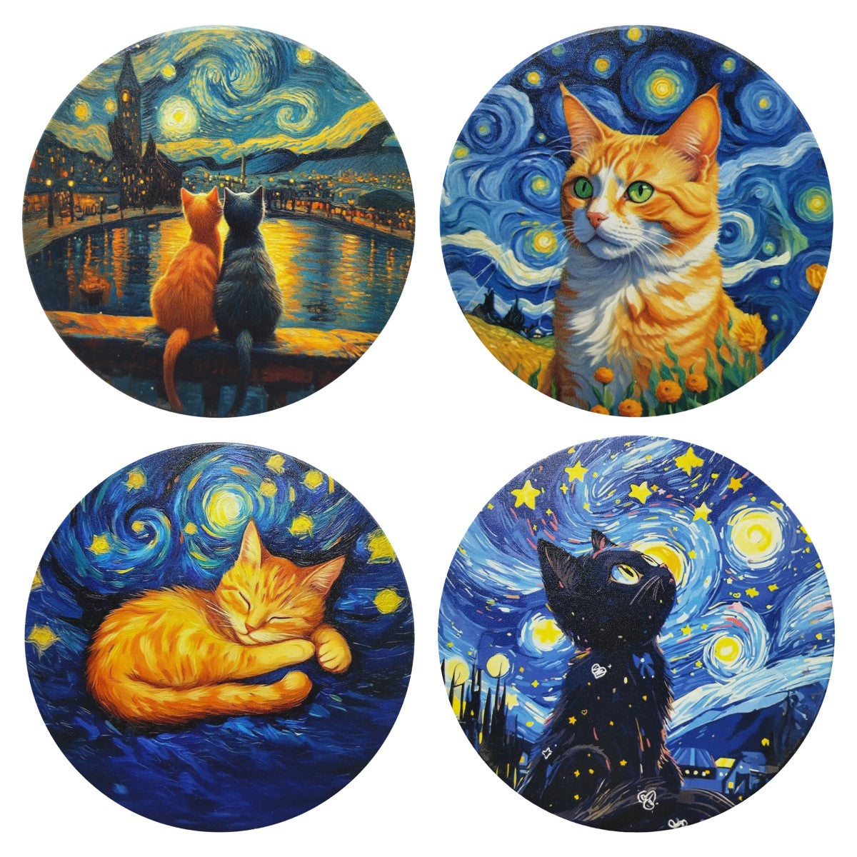 Sous-verre Chats Nuit Etoilée