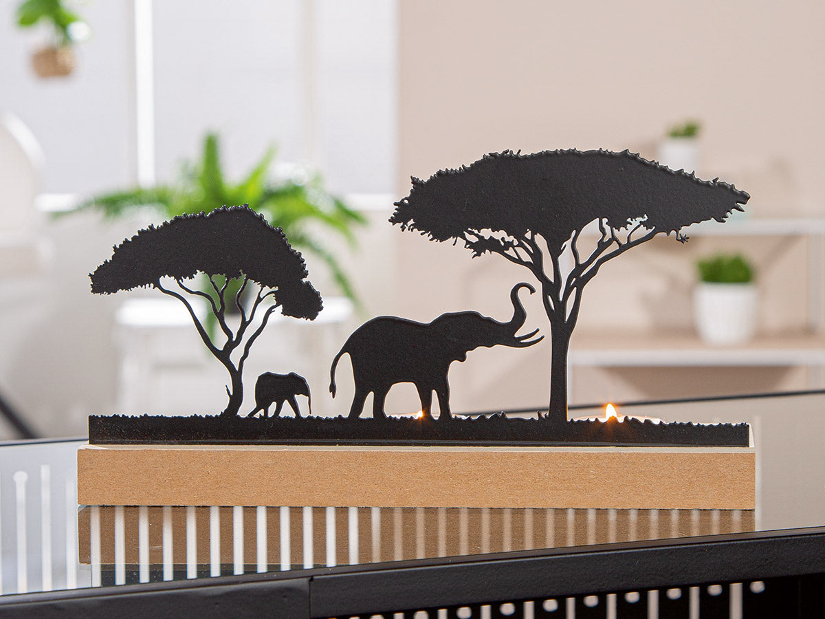 Bougeoir Bois/Métal Eléphants