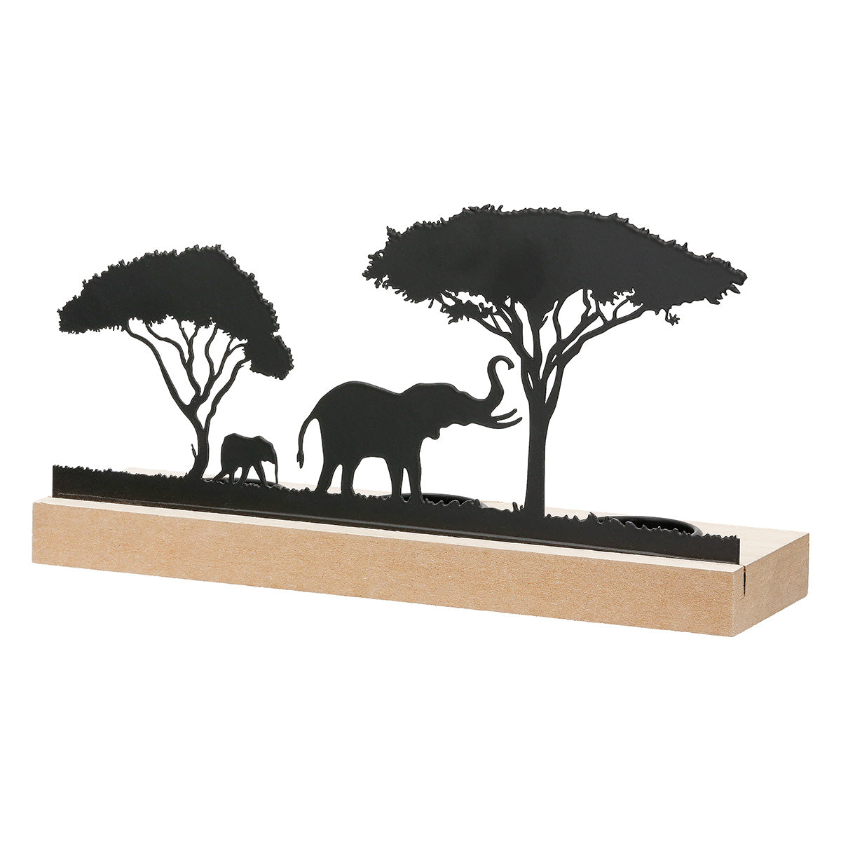 Bougeoir Bois/Métal Eléphants
