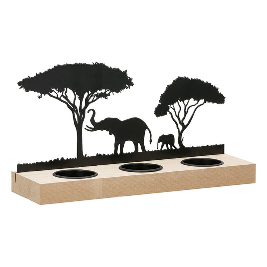 Bougeoir Bois/Métal Eléphants