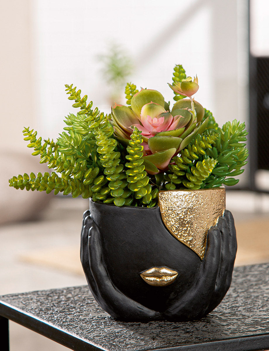 Cache-pot Visage Noir/Or