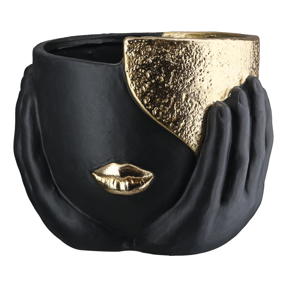 Cache-pot Visage Noir/Or
