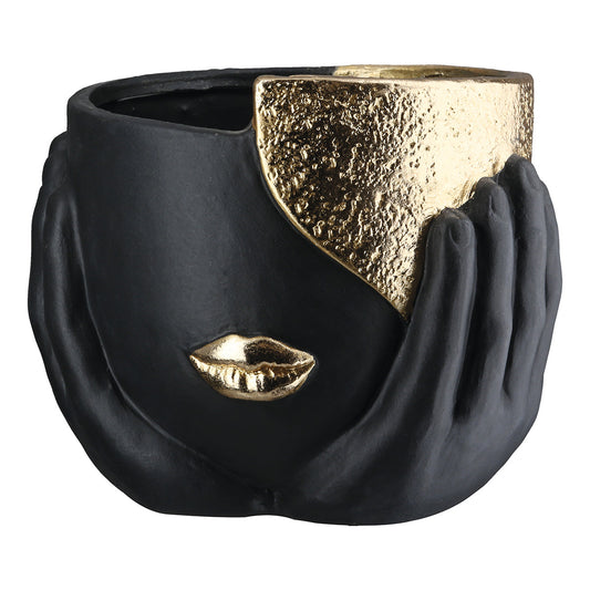 Cache-pot Visage Noir/Or