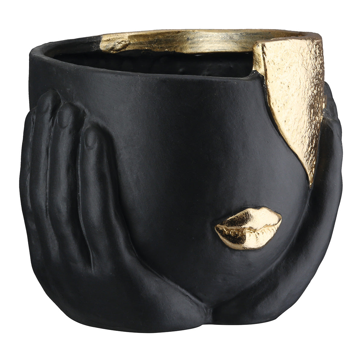 Cache-pot Visage Noir/Or
