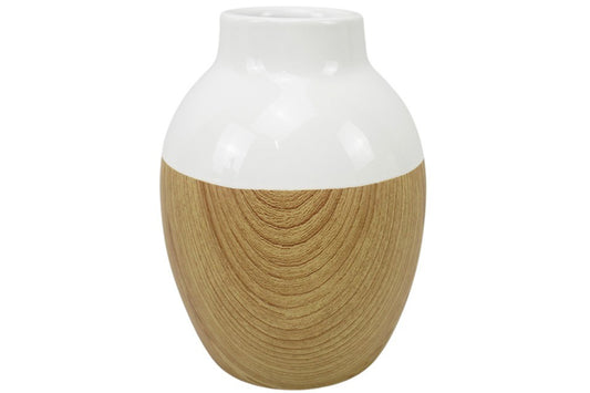 Vase ovale imitation bois et blanc BOHO