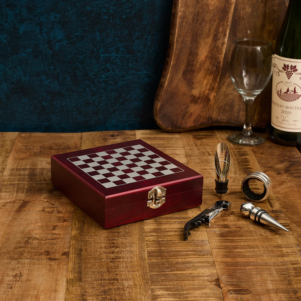 Coffret vin 4pcs et échiquier