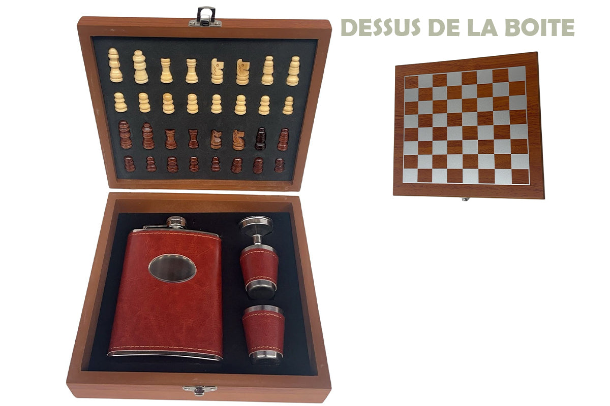 Coffret flasque et jeu d'échec