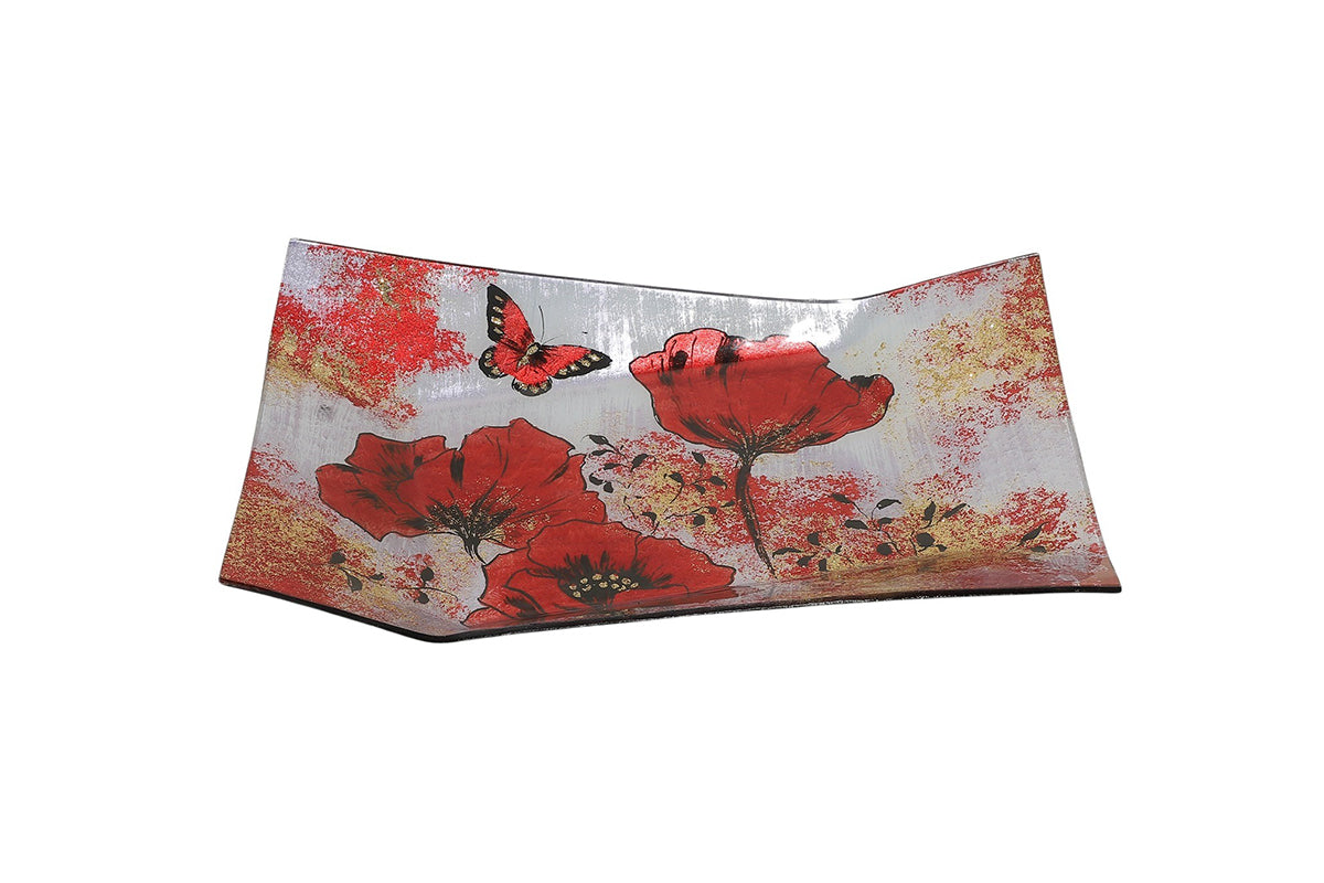 Plat Rectangulaire Papillon et Coquelicot