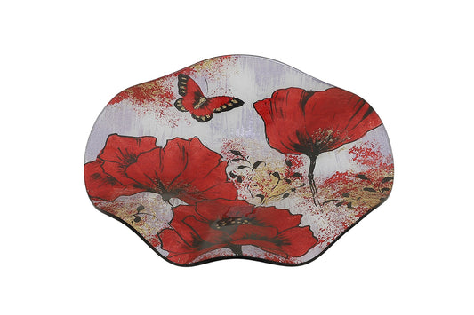 Plat Rond Papillon et Coquelicot