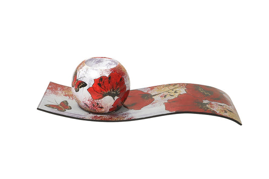 Bougeoir sur plat Papillon et Coquelicot