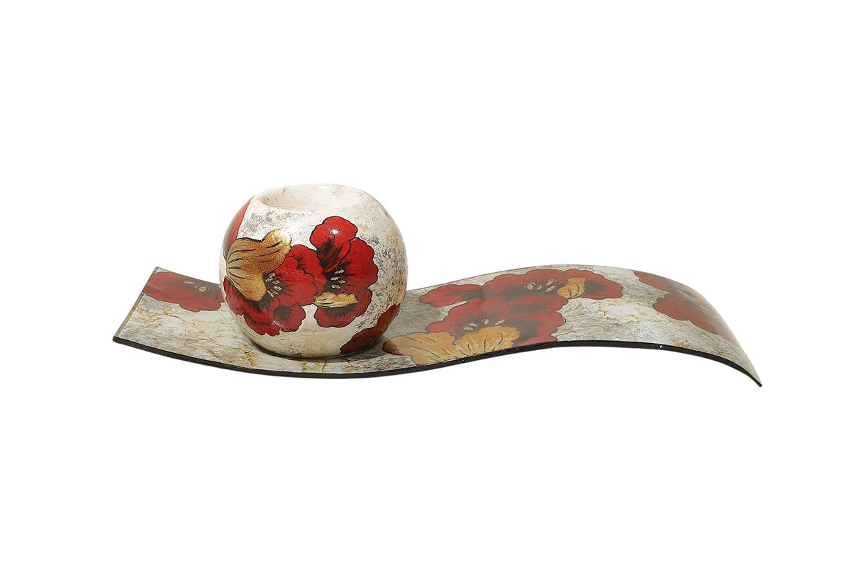 Bougeoir sur plat Iris Rouge/Doré