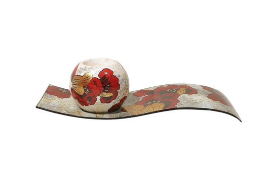Bougeoir sur plat Iris Rouge/Doré