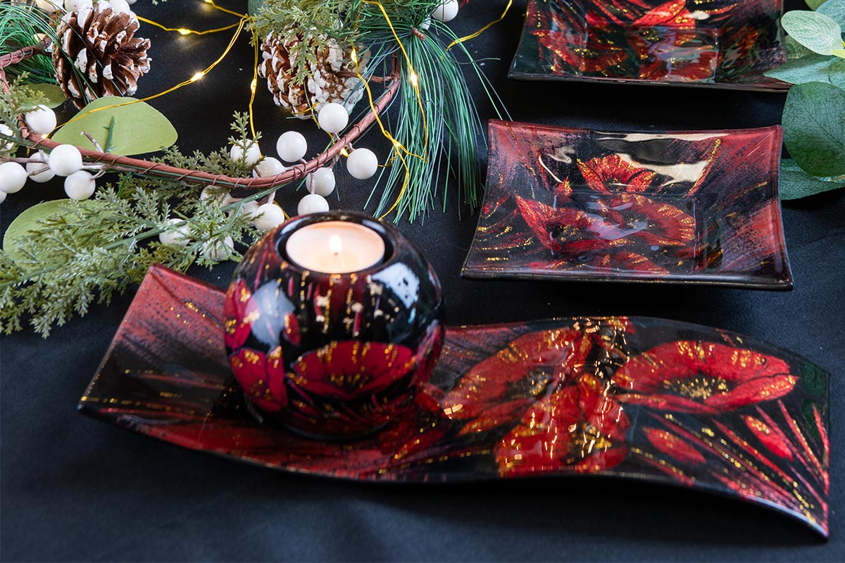 Bougeoir sur plat Coquelicots Festifs