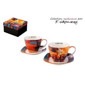 Coffret 2 tasses + sous tasses "La femme Arty" F.Groslière