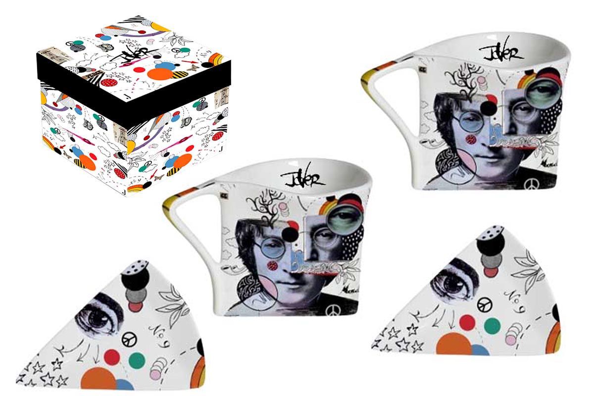 Coffret 2 tasses triangle "J.Lennon" de Loui Jover