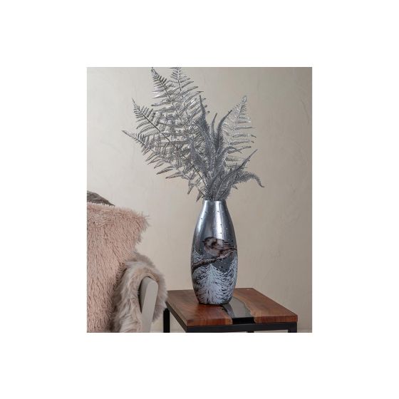 Vase céramique ovale moineau d'hiver