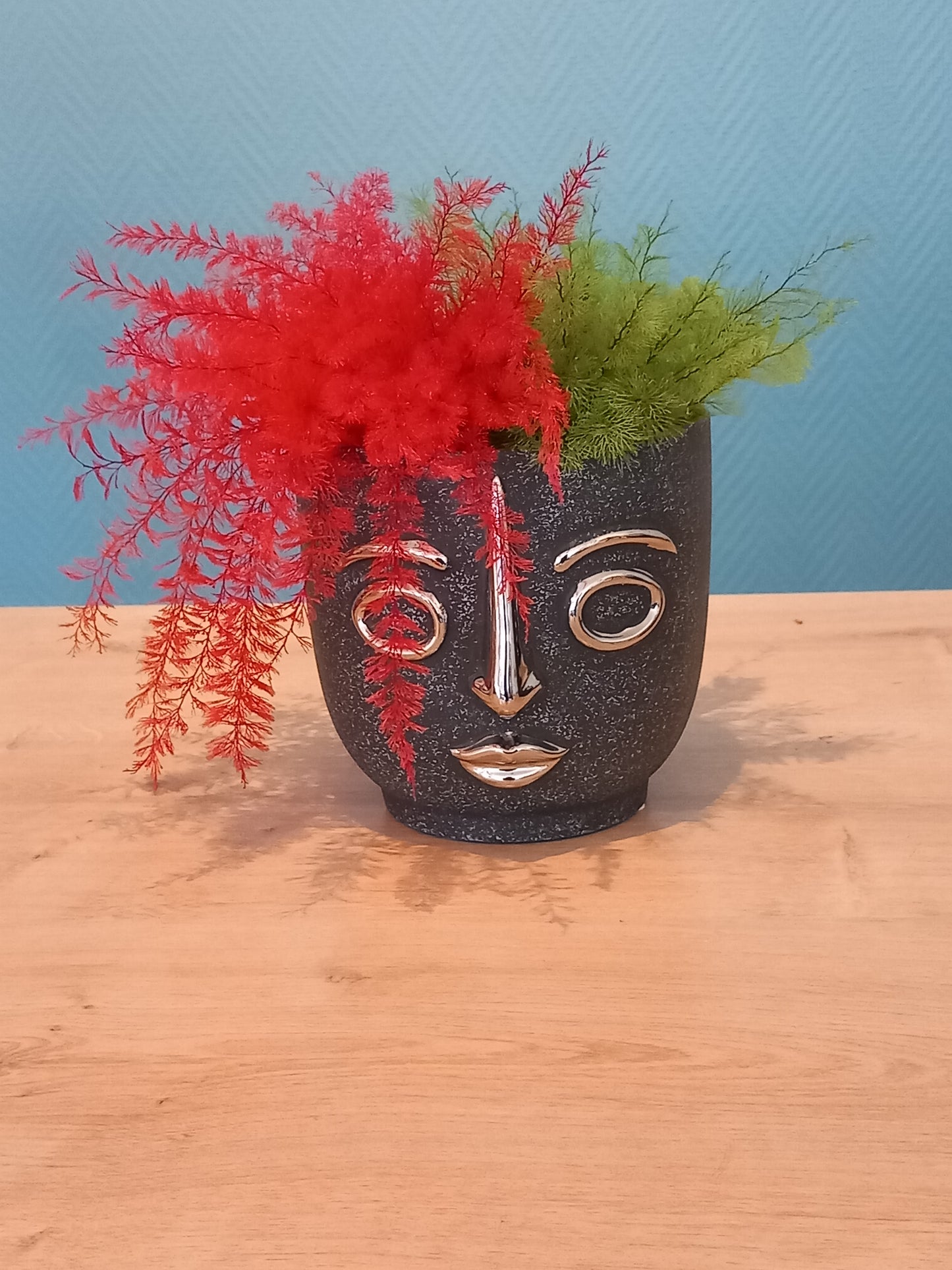 Vase Visage Rond Gris Anthracite/Argent