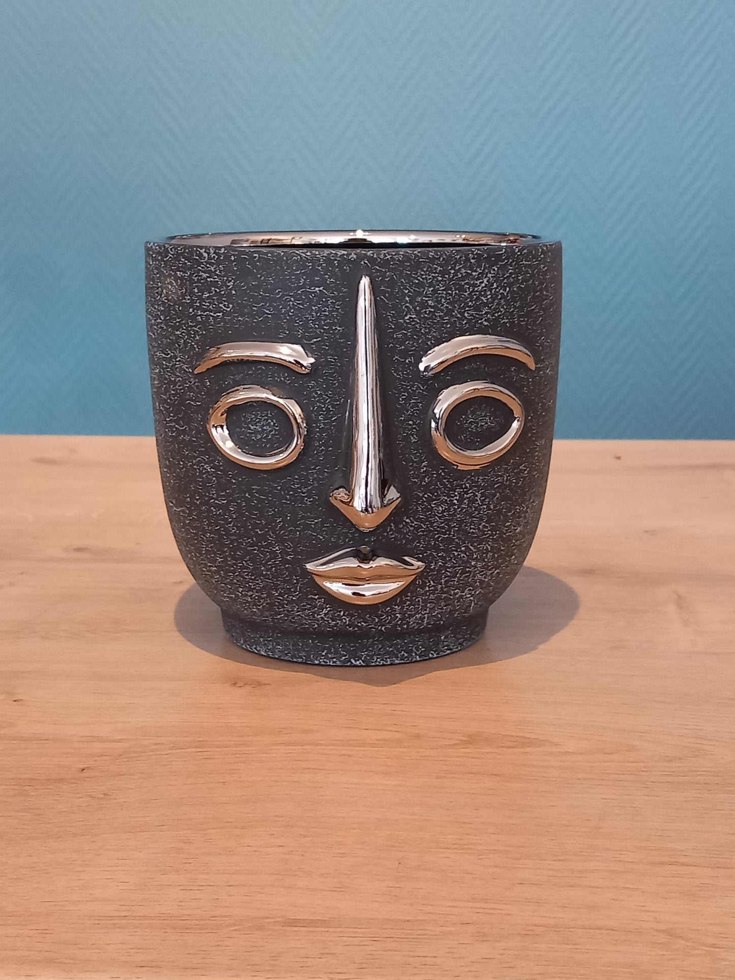 Vase Visage Rond Gris Anthracite/Argent