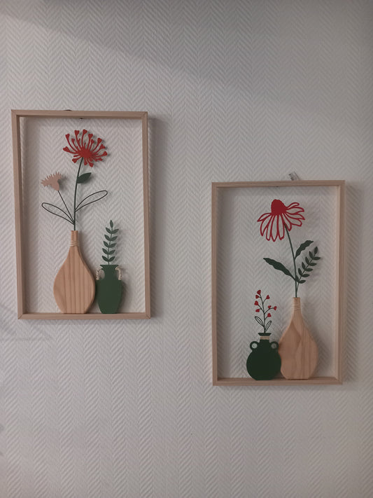 Cadre 2 Vases Vert/Rose
