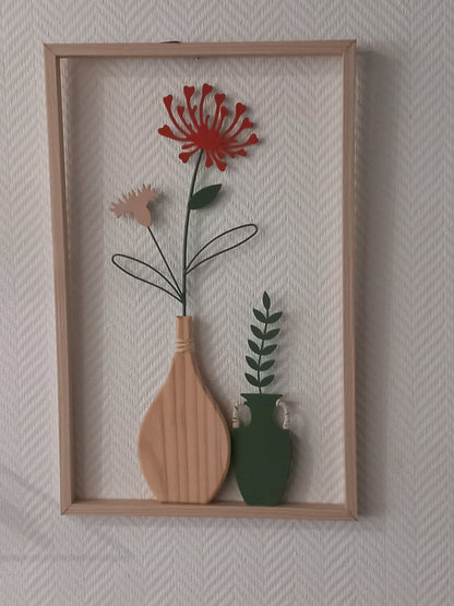 Cadre 2 Vases Vert/Rose