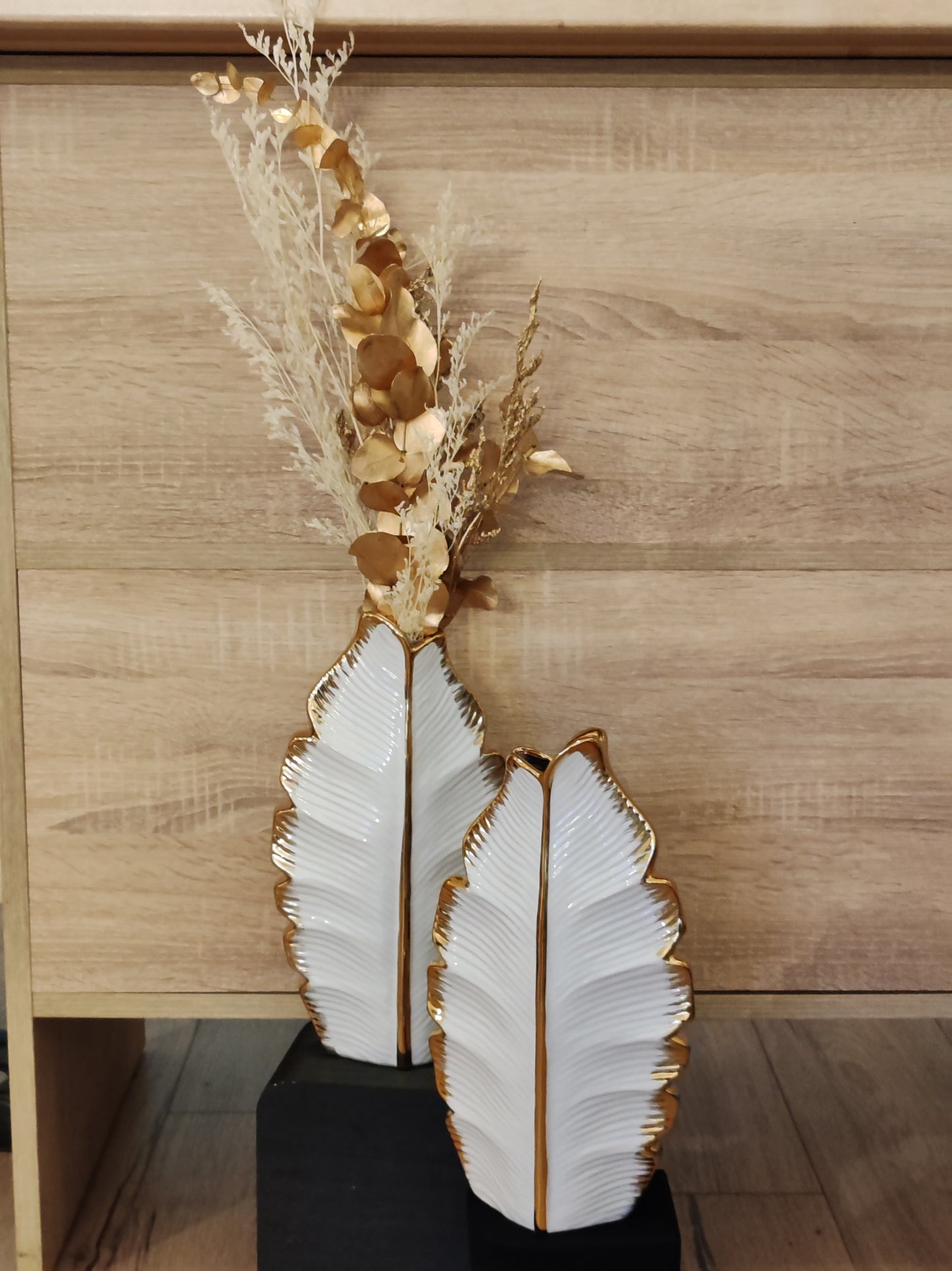 Vase Feuille Blanc/Or