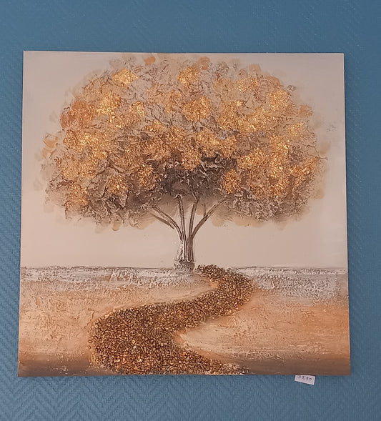 Toile Arbre Relief Doré