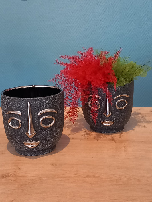 Vase Visage Rond Gris Anthracite/Argent